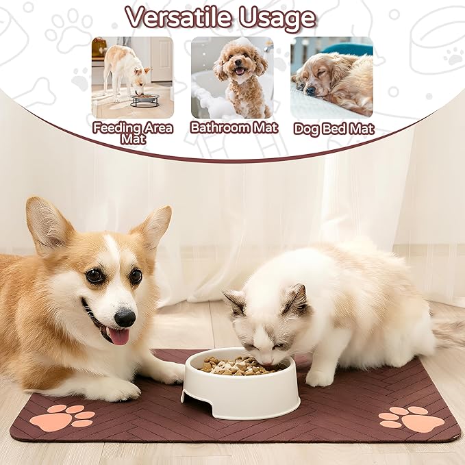 Pet Feeding Mat-Absorbent Dog Feeding Mat for Food and Water Bowl,No Stains Pet Placemat,Quick Drying Water Dispenser Mat for Dog and Cat,Easy to Clean Dog Accessories(M,Dark Brown)