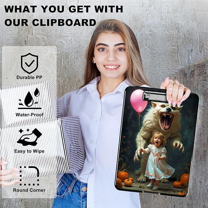 Heavy Duty Storage Clipboard, Slim Nursing Clipboard with Internal Pen Case, Portable File Organizer Case for A4 Letter Size Paper Office Medical Professionals, White Tiger Balloon Girl