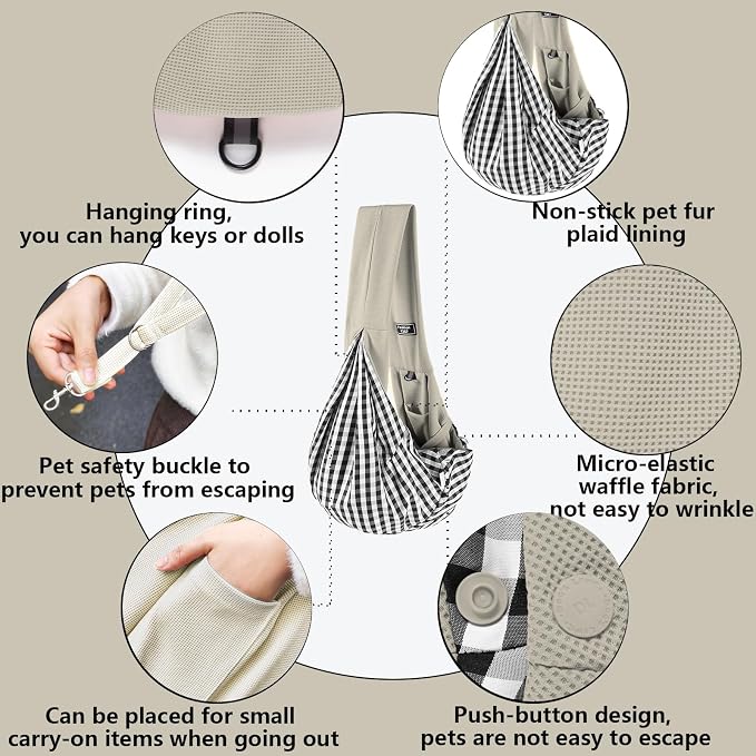 Dog Sling Carrier Soft Breathable for Small Dogs Cats 3-12 lbs,Gray | Cat sling & dog carrier sling with safety tether, organizer pocket, soft fabric. Perfect for travel, hiking,outdoor
