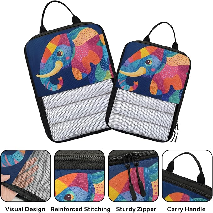 Elephant 6 Set Compression Packing Cubes Wild Animal Expandable Packing Organizer for Travel Accessories Luggage Suitcase Bag