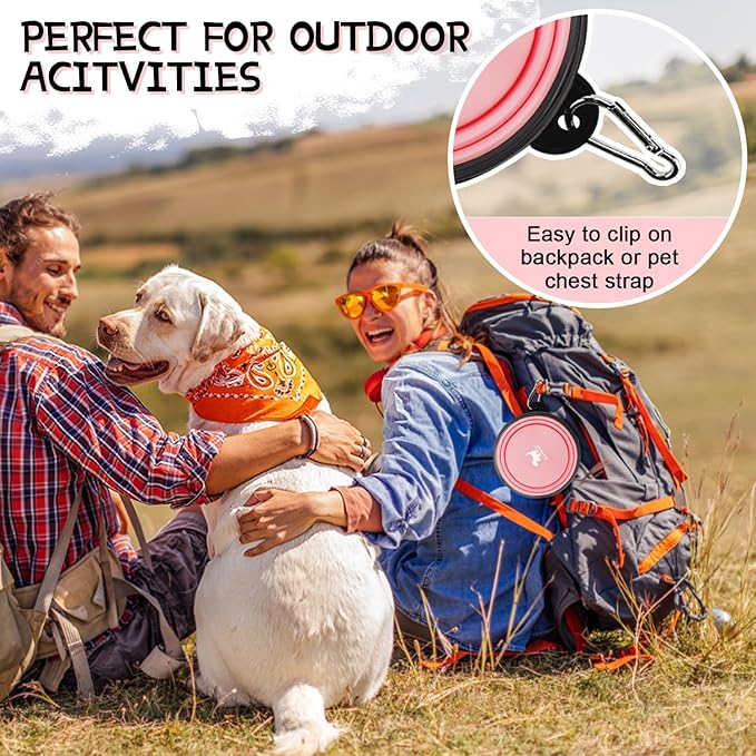 Collapsible Dog Bowls for Travel, 2-Pack Dog Portable Water Bowl for Dogs Cats Pet Foldable Feeding Watering Dish for Traveling Camping with Carabiners, BPA Free (Grey&Pink, Large)