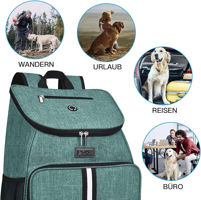 BAGLHER丨Dog Travel Bag, Airline Approved Pet Supplies Backpack, Dog Travel Backpack Accessories Set with 2 Silicone Collapsible Bowls and 2 Food Baskets. Green