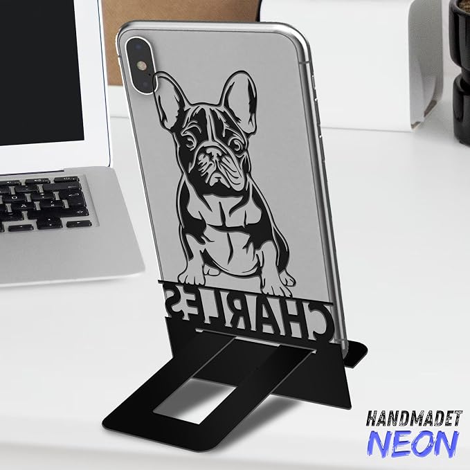 Personalized Bulldog Phone Holder, Custom Name Metal Desk Stand, Cute Pet Accessories Dock, Tablet, Smartphone Display Stands, Gifts for Friends, Dog Lovers, Teens, Christmas