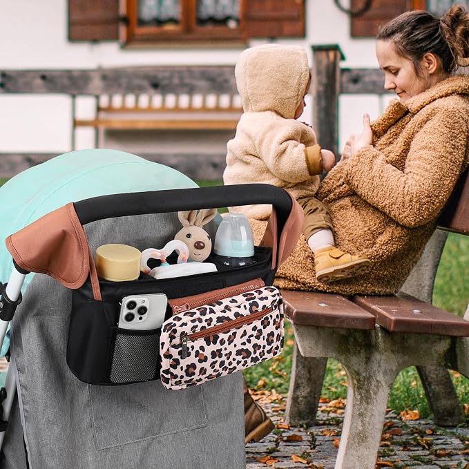 Accmor Universal Stroller Organizer with Insulated Cup Holder Detachable Phone Bag and Shoulder Strap,Stroller Bag Caddy Organizer for Uppababy, Baby Jogger, Britax Strollers