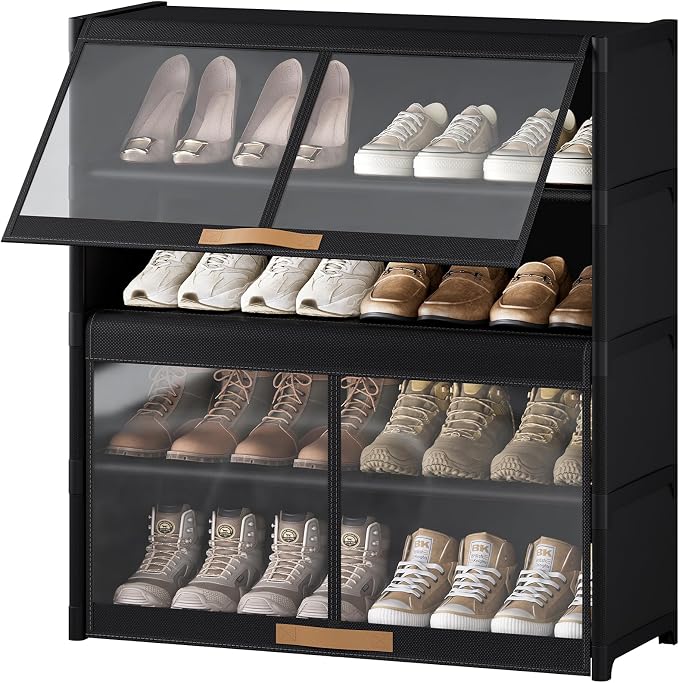 5 Tier Shoe Cabinet with Doors, 20-Pair Storage, Black | Ideal for Small Families, Transparent Doors Locate Shoes Fast, Removable Layers for Tall Boots, Easy clean