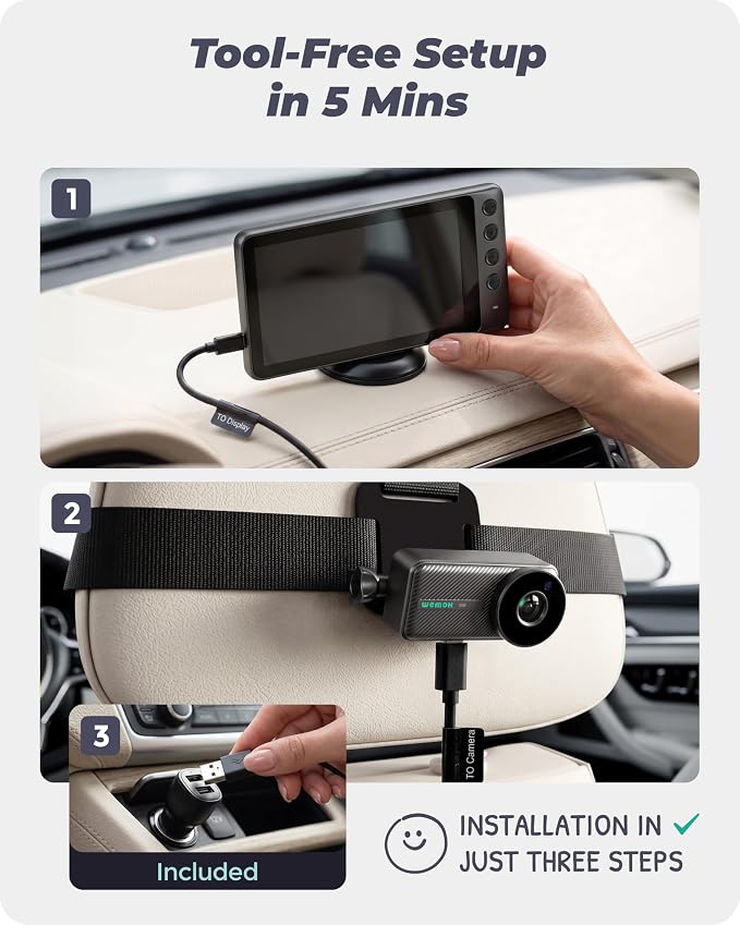 Magnetic Double Car Camera for 2 Baby with 5" 1080P IPS Monitor