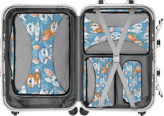 Packing Cubes for Travel, Animals Rabbits Travel Luggage Packing Organizers for Women Men, Large Custom Toiletries Bag for Cosmetics Toiletries, Cartoon Rabbits
