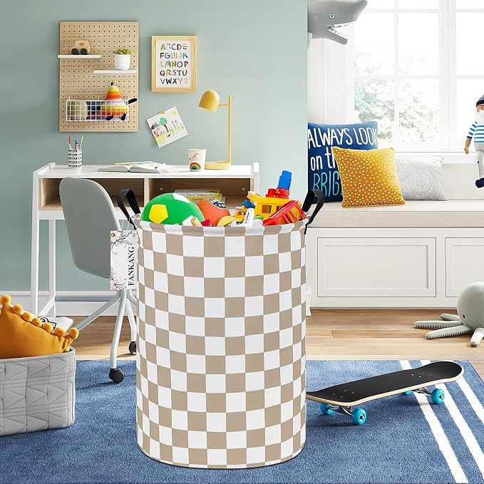 Storage Basket,Nursery Hamper Canvas Laundry Basket Beige flag | Foldable with Waterproof PE Coating Organizer Bin for Kids Boys and Girls,Office,Bedroom,Clothes