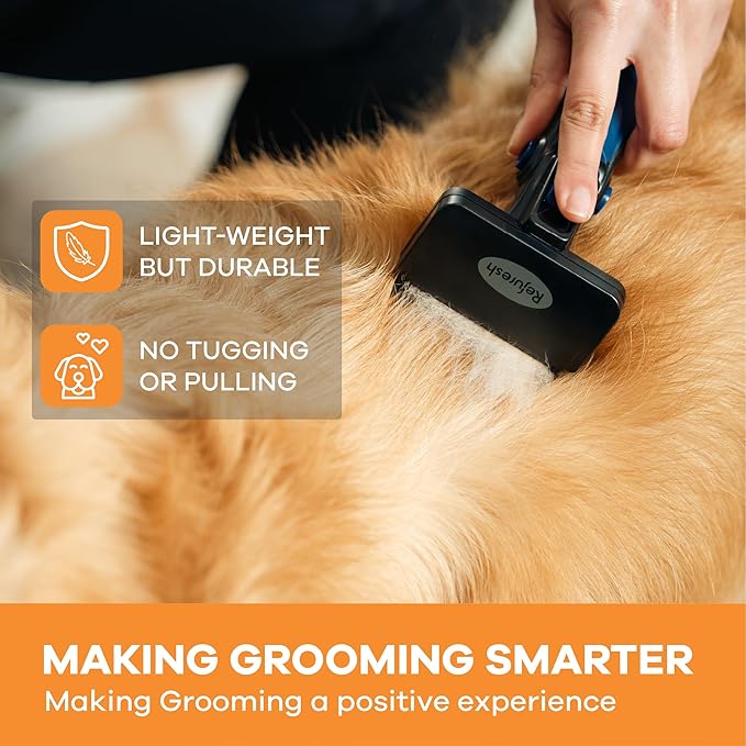 Deshedding Dog Brush for Long Hair (Small,Blue) – Gentle Deshedding Tool for Dogs & Cats – Reduces Shedding, Without damaging Topcoat. Removes Loose Fur & Dead Undercoat.