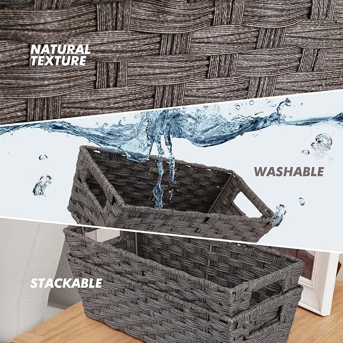 2-Pack Plastic Wicker Toilet Paper Baskets, 15.75"x6.75"x4.75", Dark Grey | onlytak Woven Baskets for Bathroom, Toilet Tank, Shelf Organization, Home Decor