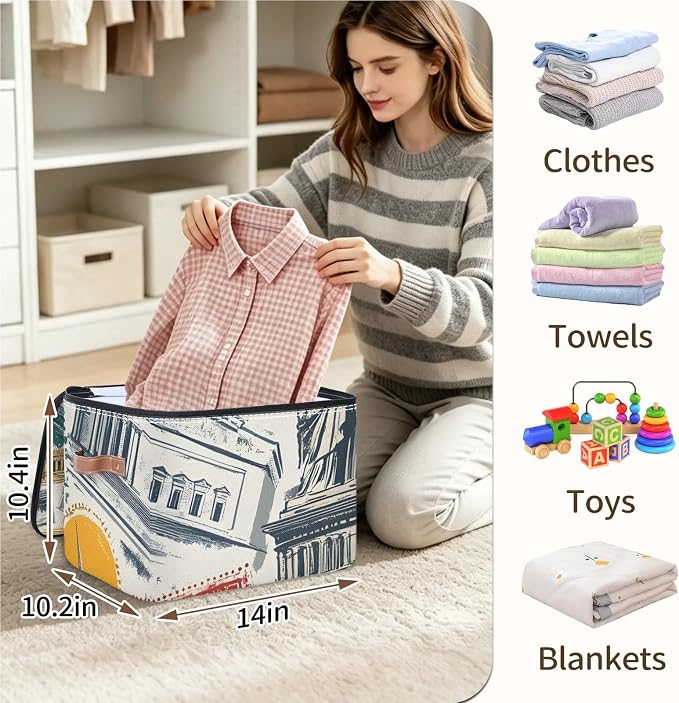 England London Foldable Storage Bin with Lid Zipper | Closet Shelf Organizer, Boxes, Basket Containers for Home, Lidded Storage Cube for Bedroom, Waterproof, with Handles