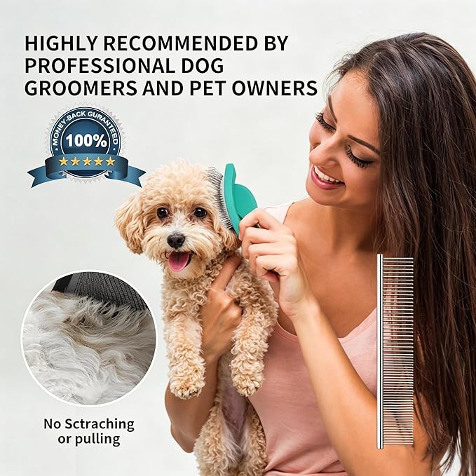 Slicker Brush for Dogs, Large Dog Brush to Long Haired Dogs for Poodles Doodles Goldendoodles Bernedoodles, Long Pin Grooming Kits to Dematting & Reducing Tangles and Fluff, Green