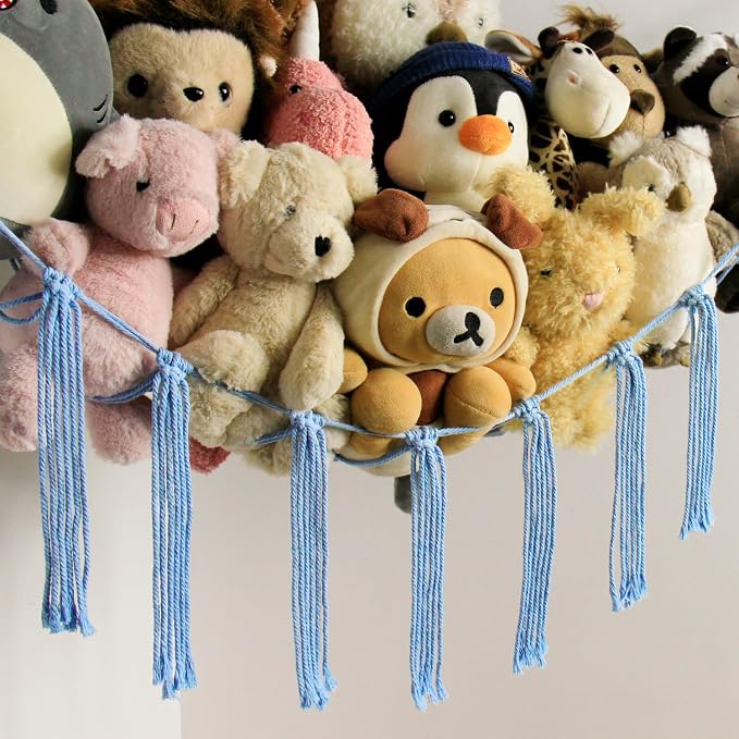 mirolam Stuffed Animal Storage Hammock Net - Toy Hammock Net for Stuffed Animals Corner - Hanging Stuff Animal Organizer Holder Large Size Baby Nursery Room Decor-Blue