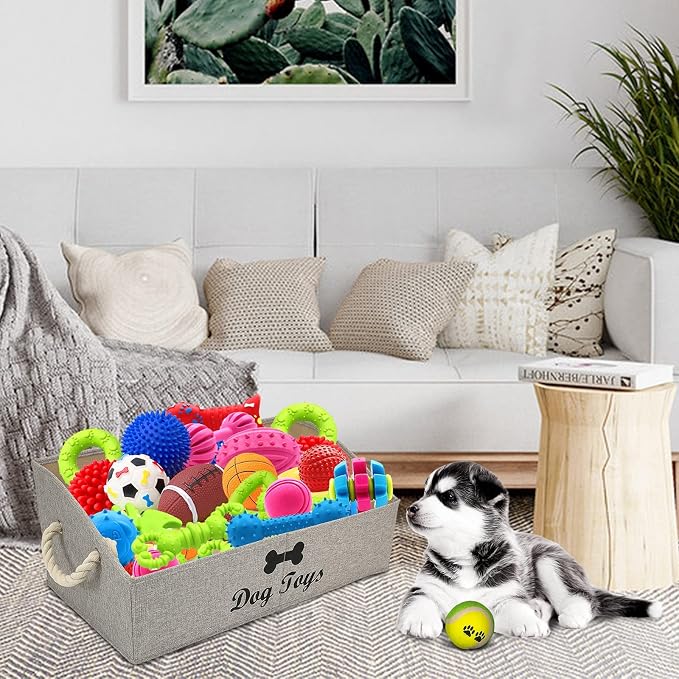 Morezi Large Dog Toy Bin Puppy Shallow Toy Basket Dog Toy Storage Perfect for Living Room Playroom Closet Home Organization - Light Brown Canvas