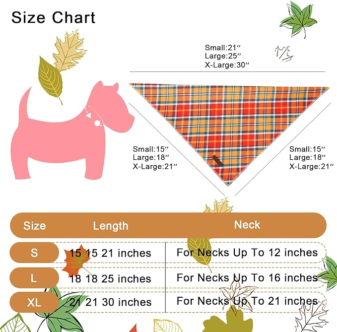 Fall Dog Bandana – Orange Yellow Plaid Triangle Scarf for Small Medium Large Dogs, Soft Cotton Pet Bib for Autumn Thanksgiving, Adjustable Dog Kerchief for Daily Fall Wear