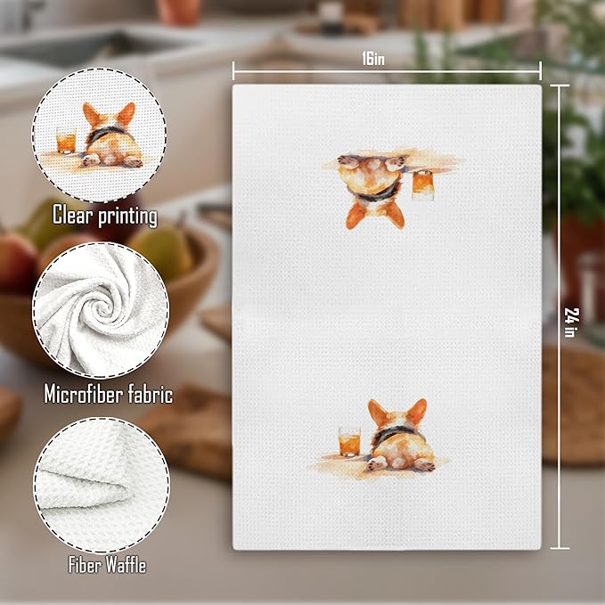 efgthyjdh073 Funny Corgi Kitchen Towels Decorative, Corgi Butt Gifts Hand Tea Towels for Kitchen Bar Cart, Dog Lover Mom Gifts Dish Towel Dishcloth, 16x24 Inch