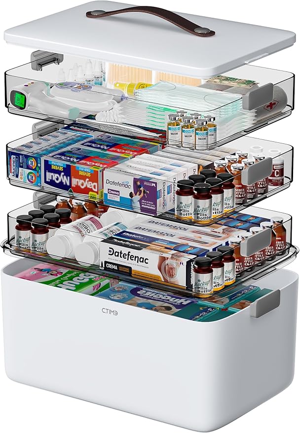 CTIME 4-Tier Medicine Organizer - Portable Medicine Cabinet with Handle | Multipurpose Medical Box, Pill Organizer, Empty First Aid Kit for Home Organization Must