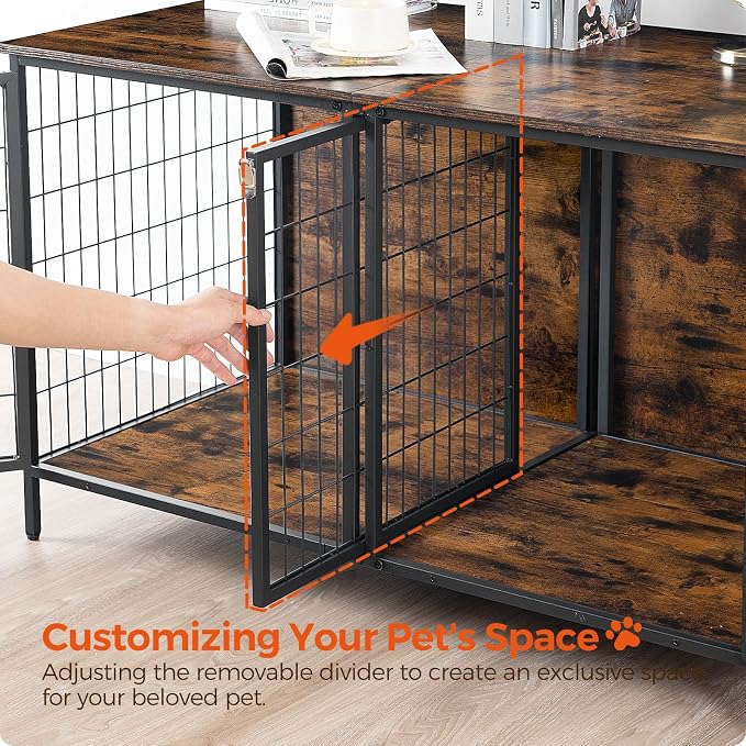 MAHANCRIS Dog Crate Furniture for 2 Dogs, 43.3" Dog Kennel with Removable Divider, Heavy Sturdy Dog Furniture Style Double Cage for Small Medium Dog, Indoor Pet House End Table, Rustic Brown DCHR1201
