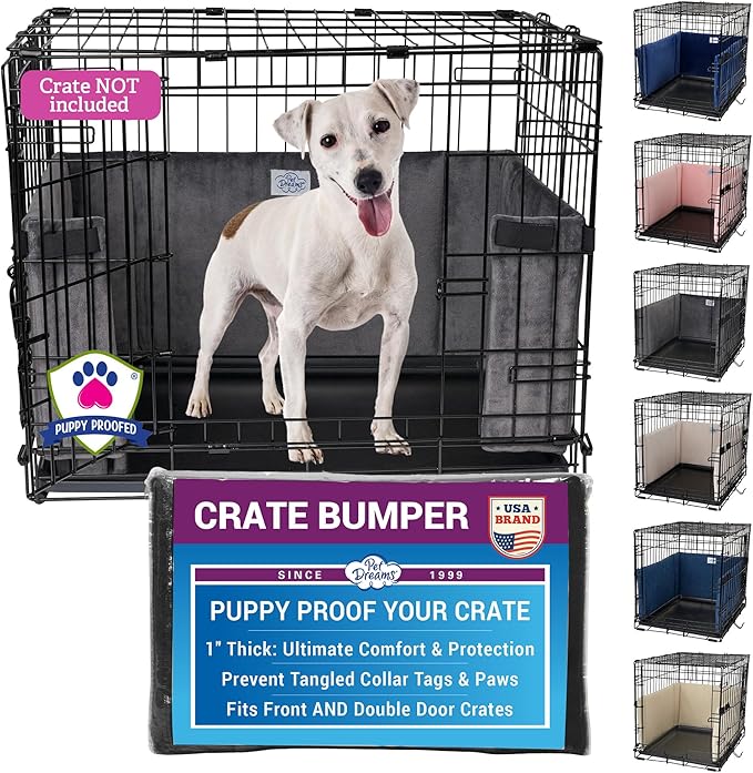 Pet Dreams Dog Crate Bumper - Patented Comfy Liner & Dog Tail Protector for Inside Crate, Fits iCrate Cages 18, 24, 30, 36, 42, 48 Inches (Grey, XX-Large, 48")