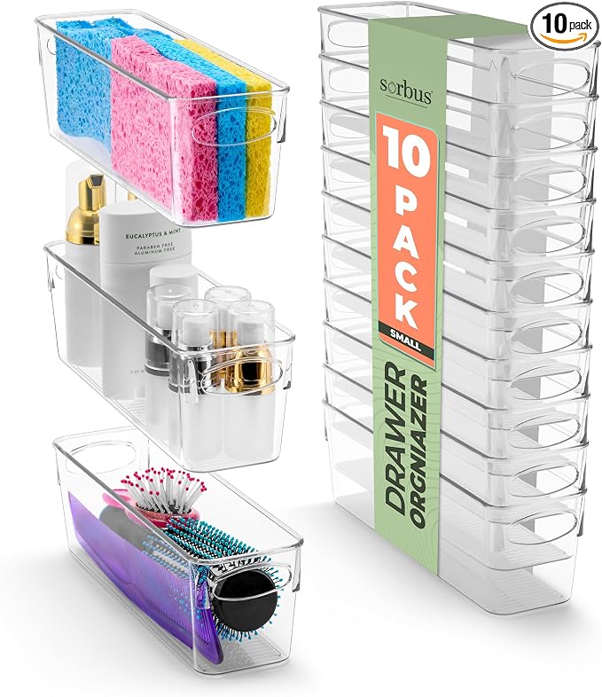 Sorbus Fridge Organizers and Storage, Clear Bins (Small, 10 Pack) | Handles support easy access and transport for pantry shelves, freezers, drawers and medicine-cabinet organization.
