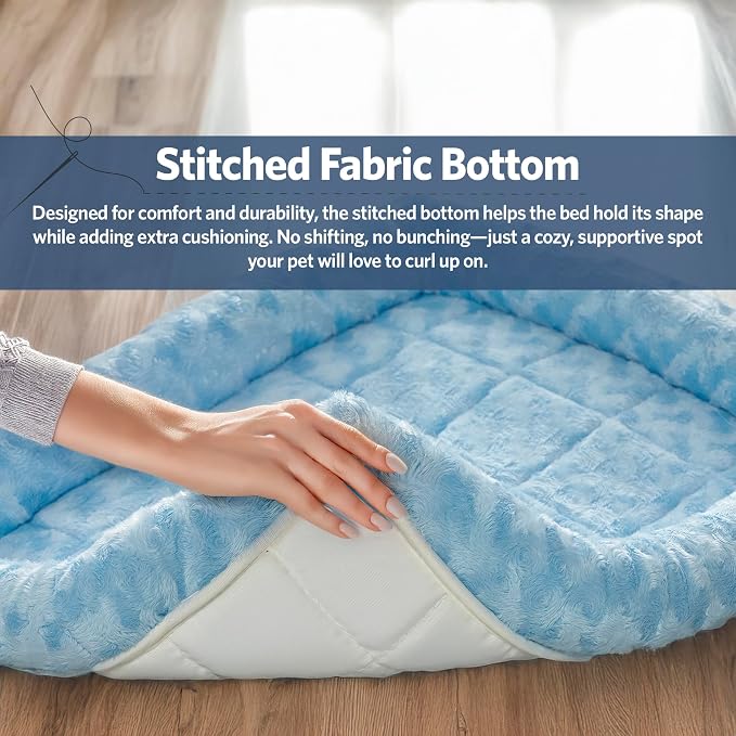 MidWest Homes for Pets QuietTime Fashion XXS Dog Bed - Blue Faux Fur Bolster, Ultra-Soft and Machine Washable, Fits 18-Inch Crates and Carriers, for Small Dogs and Cats