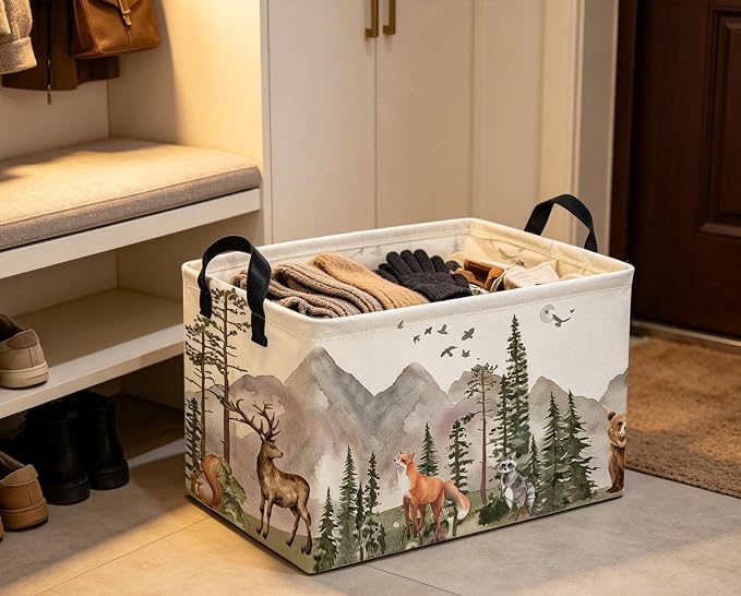 Rectangle Kids Baskets Animal Basket Cute Storage Bin Fish Box for Room Decor Gift Basket(Tree animal)