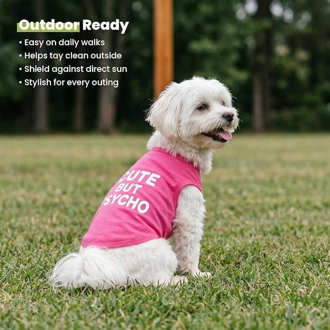 Fitwarm Cute But Psycho Dog Shirt, Summer Clothes for Small Dogs Girl, Funny Pet Outfit, Pink, White, Small