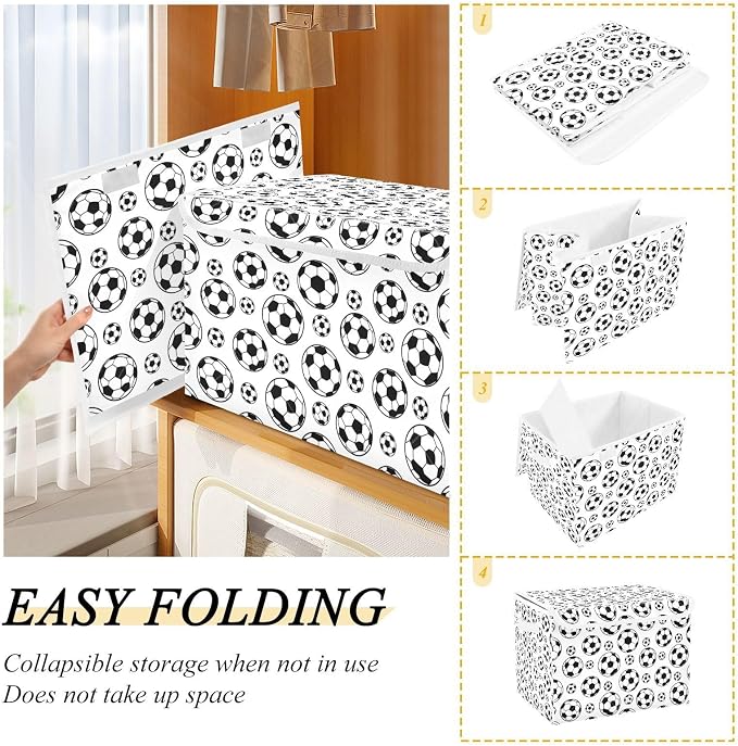 Soccer Ball Storage Bins with Lids Closet Bedroom 40L Storage Basket | Decorative Storage Boxes, 300D Oxford Cloth, Hollow Board Frame, Flip Top Velcro Lid, 16.5x12.6x11.8 inch, Collapsible Design