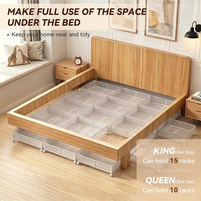 Under Bed Storage with Wheels,Patterned,Sturdy Metal,2 Pack,White | Tool-free assembly, glide smoothly, easy reach, foldable, maxmazie low-profile beds, dorm, keep seasonal clothes, shoes fresh