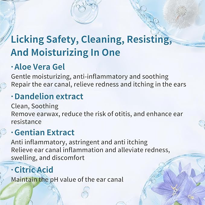 Dog Ear Cleaner, Contains Aloe Vera, Relieves Itching, Removes Earwax Buildup, Debris, Odors, Non Irritating, with Extended Soft Silicone Dropper, For Dogs and Cats, 3 Bottles (6.09 oz in total)