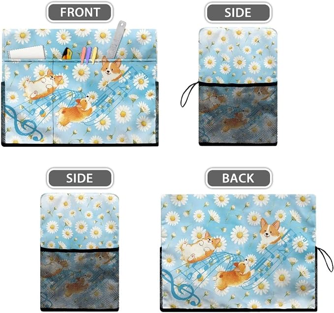 Sewing Machine Cover with Storage Pockets,Corgi Daisy Music Print | Dust & Pet Hair Protection,Fits Standard Singer, Brother and Janome Machines, Protecting & Decorating Your Sewing Space