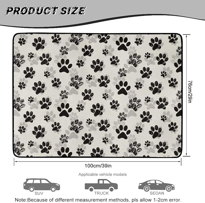 Howilath White Dog Paw Trunk Liners for Cars All Weather Cargo Liner, SUV Trunk Mat, Durable Non-Slip Rear Trunk Cover Universal Auto Interior Accessories