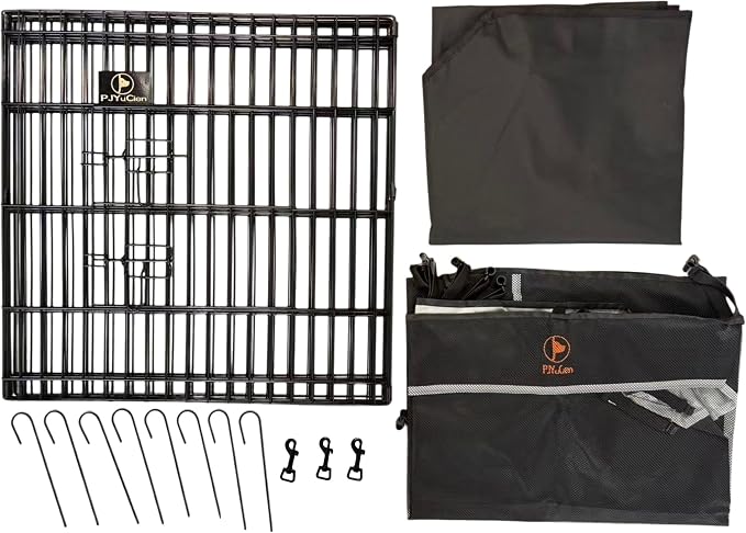 PJYuCien Puppy Playpen with Top Cover & Bottom Pad, 8 Panels 24" H, Black | 24"W, Small Pet Safe Sanctuary, Foldable Octagonal Pen, Versatile, Indoor & Outdoor, Backyard Pasture, Protects Floors