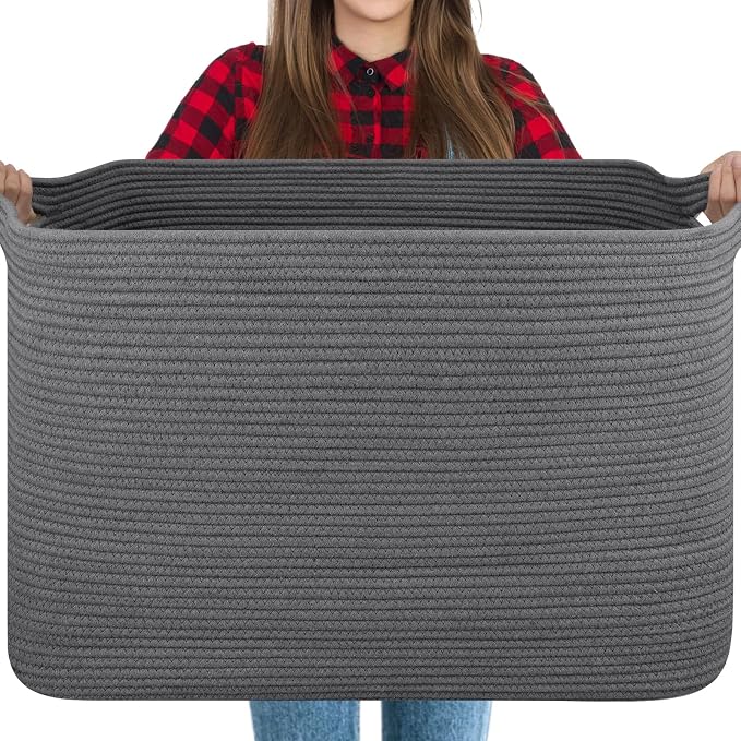 OIASKET 118L Extra Large Blanket Basket Living Room, 24.8"x17.7"x16.2" | Woven Rope Baskets for Storage, Nursery Blanket Storage for Living Room, Toy Basket with Handle Organizing Comforter Pillows