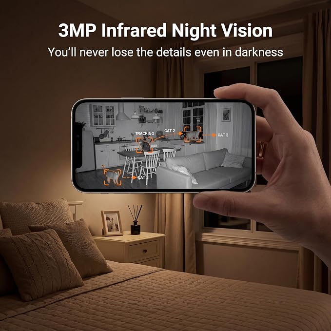 AI Pet Camera Indoor, Multi-Pet Recognition for Up to 6 Pets, 2K 3MP Dog & Cat Camera with 360° Auto Tracking, AI Daily Summaries, Night Vision, 2-Way Audio, 2.4/5GHz WiFi