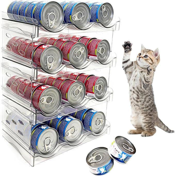 Cat Food Can Organizer 4-Tier Hold 72 Cans 3.5oz Transparent Cat Can Rack | Wet cat food storage rack suitable for kitchen cabinets and storage cabinet countertops,Suitable for multi size cans