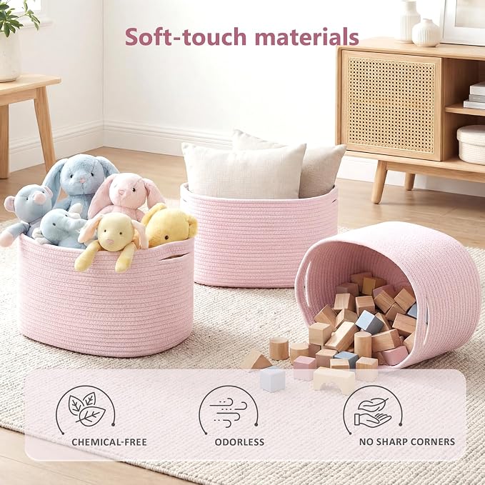 ECDYQXVU 15x10x9 Inch Woven Cotton Rope Storage Basket, 2 Pack | Foldable Design, Built-in Handles, Space-saving Organizer for Living Room, Bedroom, Laundry, Shelves, Clothes, Towels