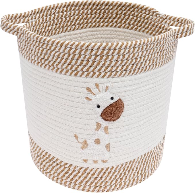 Storage Baskets for Organizing, 11” Woven Cotton Rope Storage Bin for Kids Dog Toy Organizer Clothes Hamper for Nursery Laundry, Blanket Basket for Living Room Decor Toy Basket(Style 2)