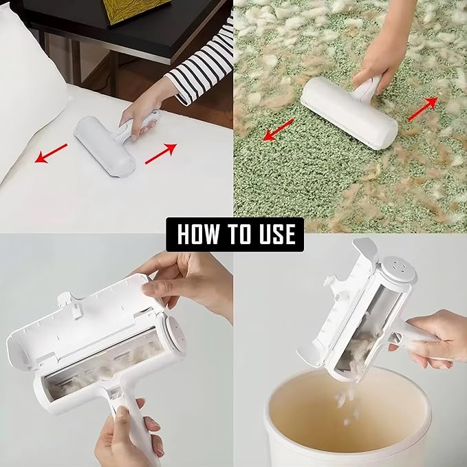 Reusable Pet Hair Remover Roller – Dog & Cat Fur Lint Cleaner for Sofa, Carpet, Bed & Car Seats – No Adhesive Required (White/Green)