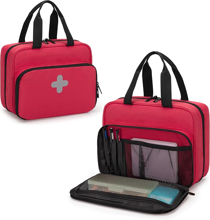 CURMIO Pill Bottle Organizer, Lockable Medicine Bottle Storage Bag, Red | Emergency Medical Supplies for Home Care, for First Aid Kits, Multifunctional Bag, Home Storage, Dormitory, Travel, Empty Bag