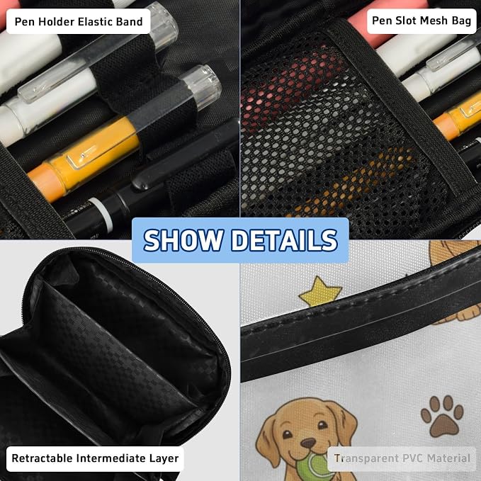 Cute Pets Dogs White print Large Capacity Pencil Case with Zipper Water Resistant Portable Organizer Pen Bag for Students School Office