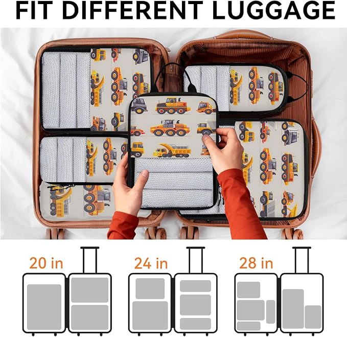 Car Compression Packing Cubes Truck 6 Set Travel Packing Cubes for Suitcases Lightweight Expandable Organizers