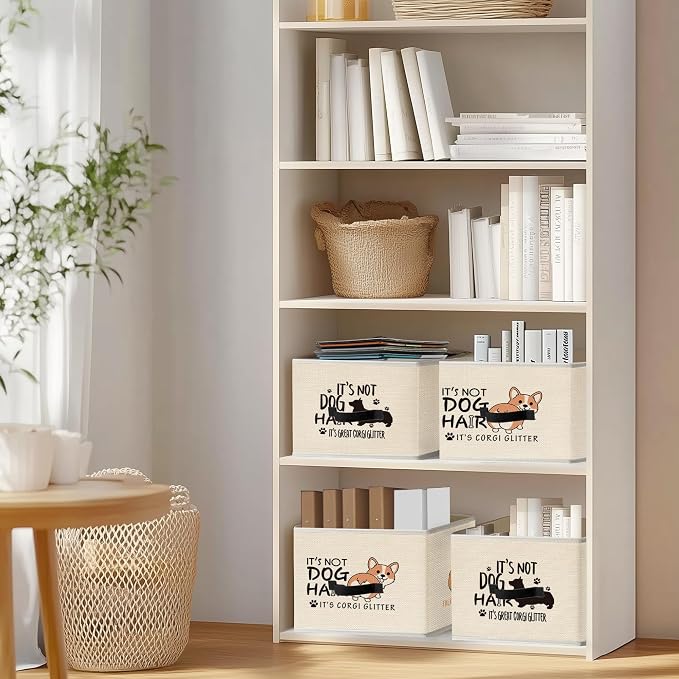Mancheng-zi Funny Corgi Dog Collapsible Storage Bins, Corgi Gifts for Lovers Women, Pet Lover Gifts, Funny Dog Toys Books Clothes Storage Organizer Baskets for Living Room Bedroom, Set of 2