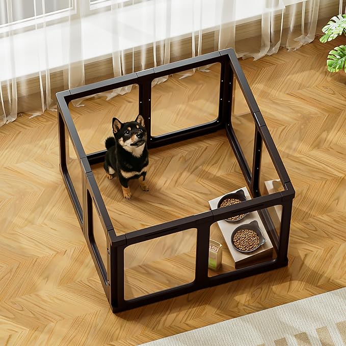 Jalove 24" H Acrylic Dog Playpen Indoor,Relieves Pet Anxiety | Ideal for Small Dogs, 8 PCS Plastic Puppy Playpen with Door, Clear PlayPen for Dog Rabbit, Easy Assemble Pen, Black