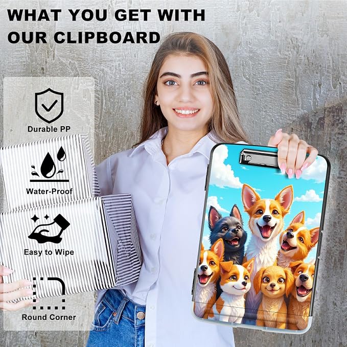 A4 Clipboard with Storage Pen Holder, Clipboards Organizer Nursing Clipboard Foldable File Folder Plastic Clipboard Folio Clip Board for Office Work Classroom Doctor, Blue Sky Seven
