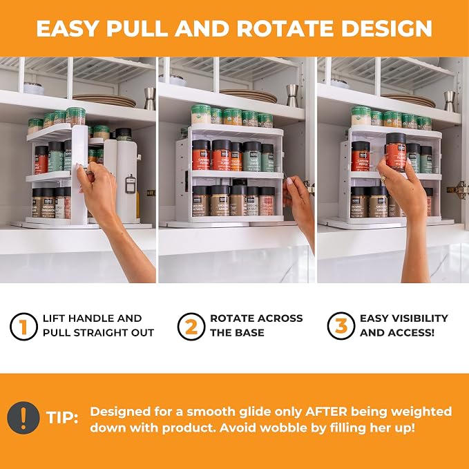 Spice Rack Organizer for Cabinet, 4 Adjustable Shelves | 4 Snap-In Adjustable Shelves, 8.9"H x 6.1"W x 10.8"D, Magnetic Modular Connect, Pivot-Up Shelves, Small Things Tray, No Tools