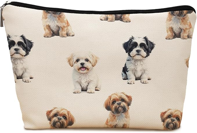 Shih Tzu Dog Makeup Bag, Shih Tzu Lovers Gifts Cosmetic Bag for Women, Dog Mom Lovers Owner Gifts for Women Christmas, Pet Lover Gift Zipper Travel Makeup Pouch for Purse