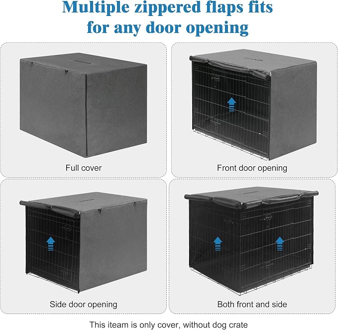 Deblue Indoor Grey Dog Crate Cover for 48 Inches Wire Crate | Sturdy Polyester Pet Kennel Covers Universal Fit for 1 2 Doors Metal Crate (Grey)