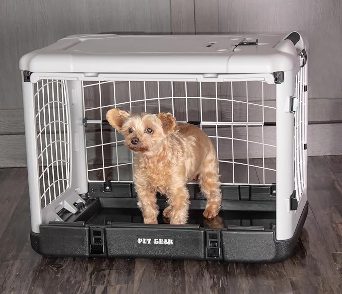Pet Gear “The Other Door” 4 Door Steel Crate for Dogs/Cats with Removable Tray, Essential Grey, 27 Inch | Garage-Style Door, Includes Removable Tray, No Tools Required