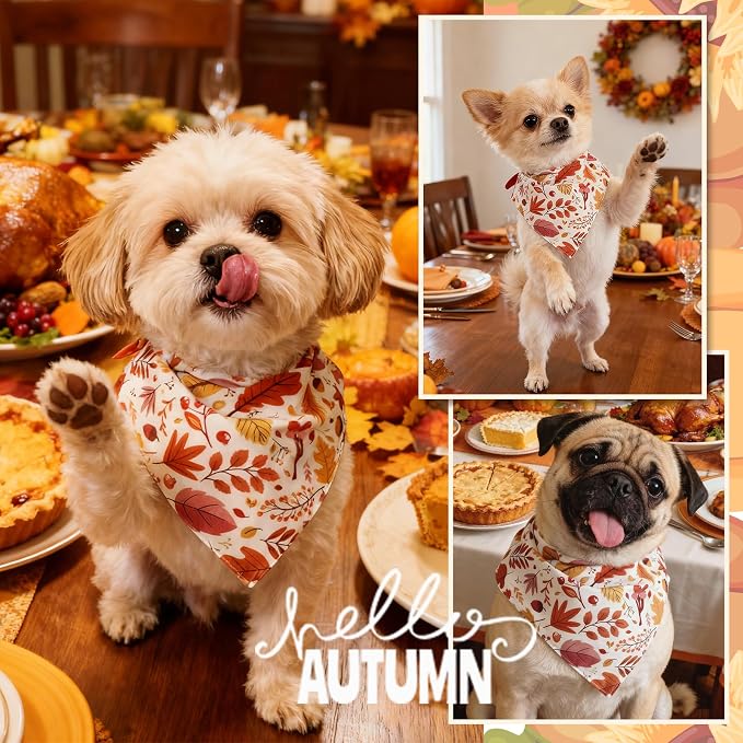 Fall Dog Bandana Colorful Autumn Leaf Scraf, 30-75lbs Large Pets